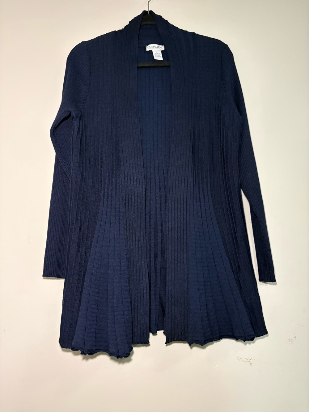 Carmen Navy Ribbed Open-Front Cardigan Sweater. Fall/Winter Wear; Classic